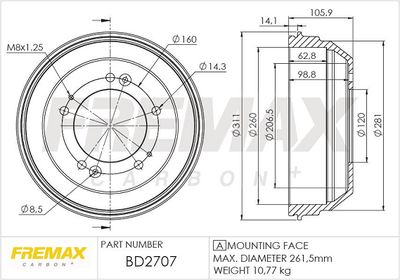 BD2707 FREMAX Тормозной барабан