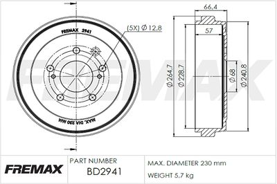 BD2941 FREMAX Тормозной барабан