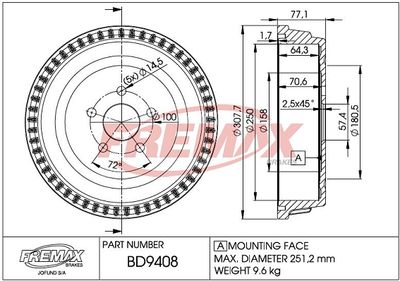 BD9408 FREMAX Тормозной барабан