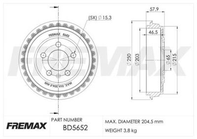 BD5652 FREMAX Тормозной барабан