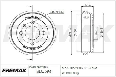 BD5596 FREMAX Тормозной барабан