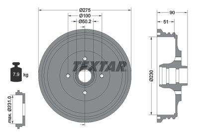 94018900 TEXTAR Тормозной барабан