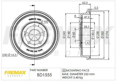 BD1555 FREMAX Тормозной барабан