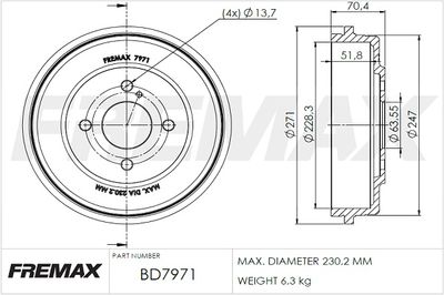 BD7971 FREMAX Тормозной барабан