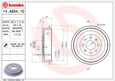 14A85410 BREMBO Тормозной барабан