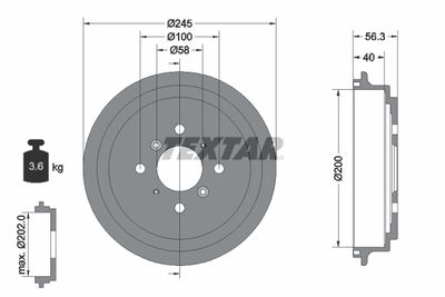 94026300 TEXTAR Тормозной барабан