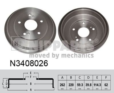 N3408026 NIPPARTS Тормозной барабан