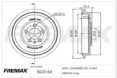 BD5154 FREMAX Тормозной барабан