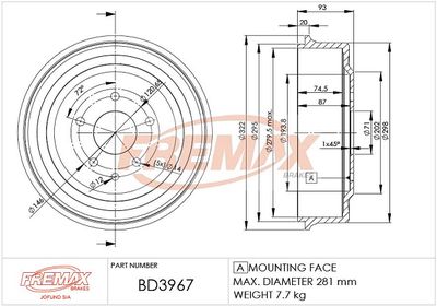 BD3967 FREMAX Тормозной барабан