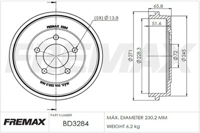 BD3284 FREMAX Тормозной барабан