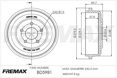 BD5981 FREMAX Тормозной барабан