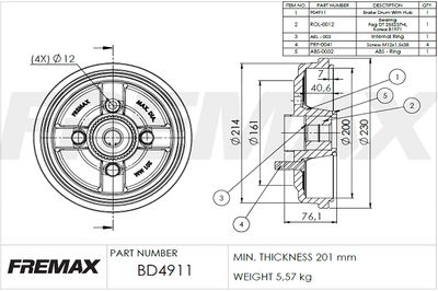 BD4911KT FREMAX Тормозной барабан