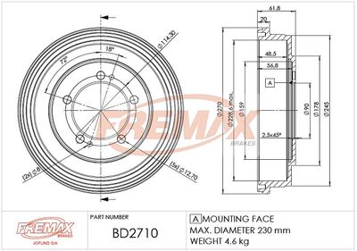 BD2710 FREMAX Тормозной барабан