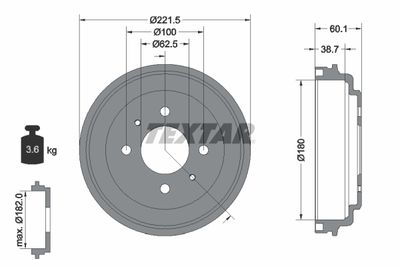 94037600 TEXTAR Тормозной барабан