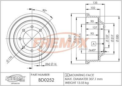 BD0252 FREMAX Тормозной барабан