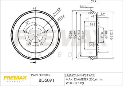 BD5091 FREMAX Тормозной барабан