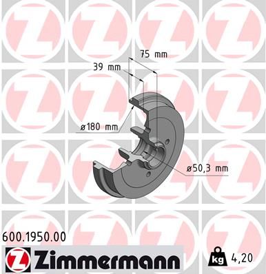 600195000 ZIMMERMANN Тормозной барабан