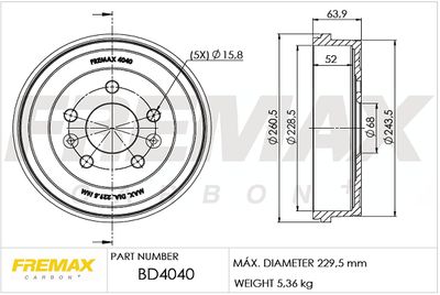 BD4040 FREMAX Тормозной барабан