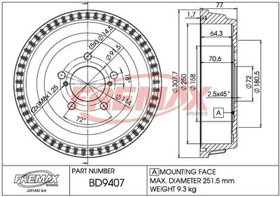 BD9407 FREMAX Тормозной барабан