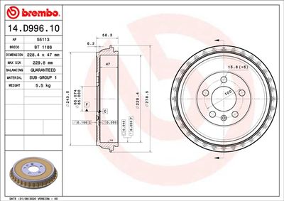 14D99610 BREMBO Тормозной барабан