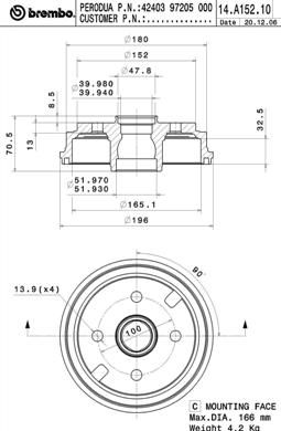 BT1152 BRECO Тормозной барабан