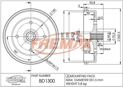 BD1300 FREMAX Тормозной барабан