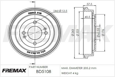 BD5108 FREMAX Тормозной барабан