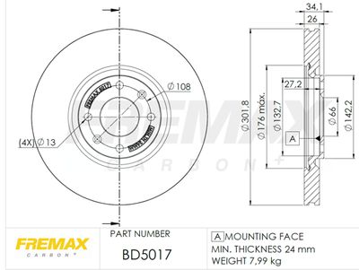 BD5017 FREMAX Тормозной диск