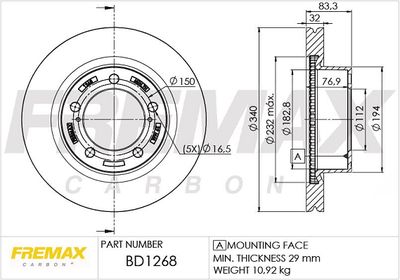 BD1268 FREMAX Тормозной диск