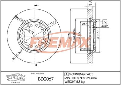 BD2067 FREMAX Тормозной диск