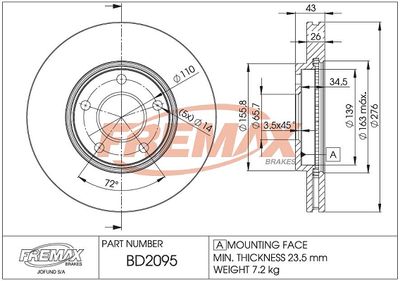 BD2095 FREMAX Тормозной диск