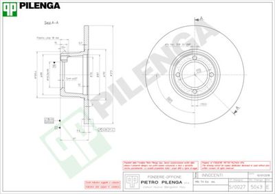 5043 PILENGA Тормозной диск