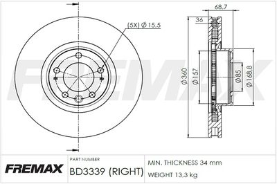 BD3339 FREMAX Тормозной диск