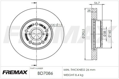 BD7086 FREMAX Тормозной диск