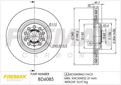 BD6085 FREMAX Тормозной диск