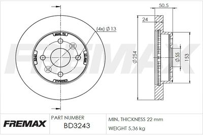 BD3243 FREMAX Тормозной диск