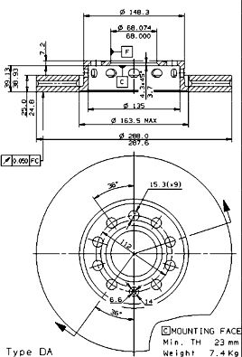 09574521 BREMBO Тормозной диск