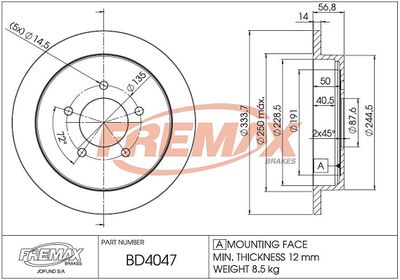 BD4047 FREMAX Тормозной диск