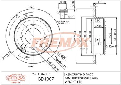 BD1007 FREMAX Тормозной диск