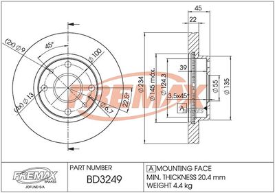 BD3249 FREMAX Тормозной диск