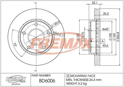 BD6006 FREMAX Тормозной диск