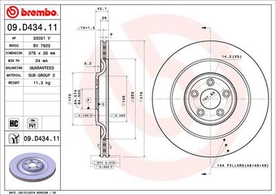 09D43411 BREMBO Тормозной диск