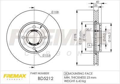 BD5212 FREMAX Тормозной диск