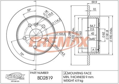 BD2819 FREMAX Тормозной диск