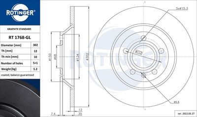 RT1768GL ROTINGER Тормозной диск