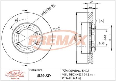 BD6039 FREMAX Тормозной диск