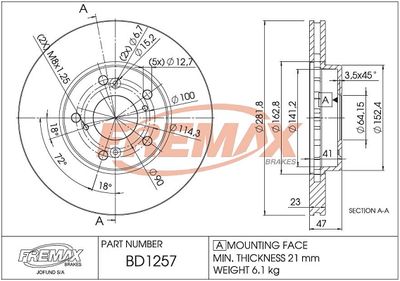 BD1257 FREMAX Тормозной диск