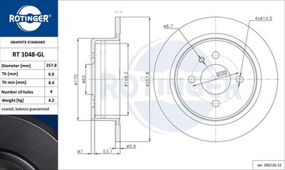 RT1048GL ROTINGER Тормозной диск