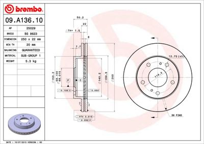 09A13610 BREMBO Тормозной диск