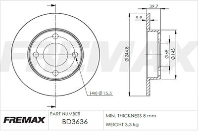 BD3636 FREMAX Тормозной диск